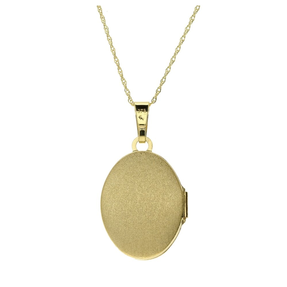 Ladies 9ct Yellow Gold Oval Shaped Engraved Locket And Chain
