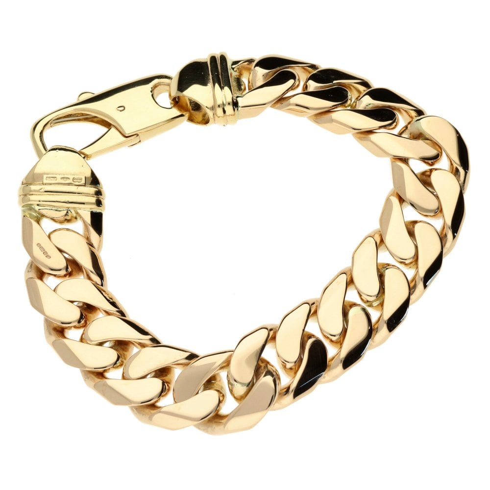 Mens 9ct Yellow Gold Solid Link Curb Bracelet - 8" - 91.8g