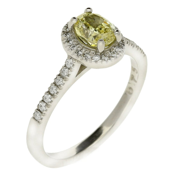 Ladies Platinum Certified Oval Cut Yellow Diamond Ring - 1.00ct
