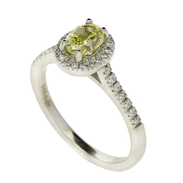 Ladies Platinum Certified Oval Cut Yellow Diamond Ring - 1.00ct