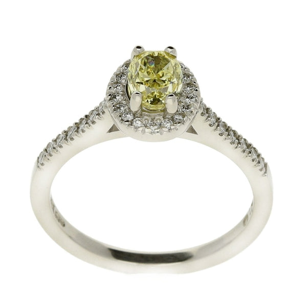 Ladies Platinum Certified Oval Cut Yellow Diamond Ring - 1.00ct