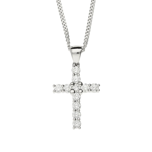 Ladies 18ct White Gold Diamond Cross & 18" Chain - 1.10ct - 7.7g