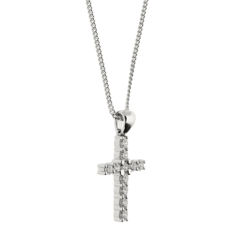Ladies 18ct White Gold Diamond Cross & 18" Chain - 1.10ct - 7.7g