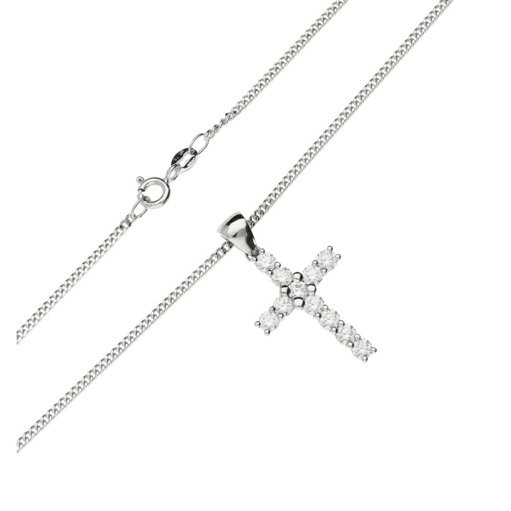 Ladies 18ct White Gold Diamond Cross & 18" Chain - 1.10ct - 7.7g