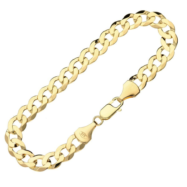 Mens 9ct Yellow Gold Curb Bracelet - 8" - 10.0g