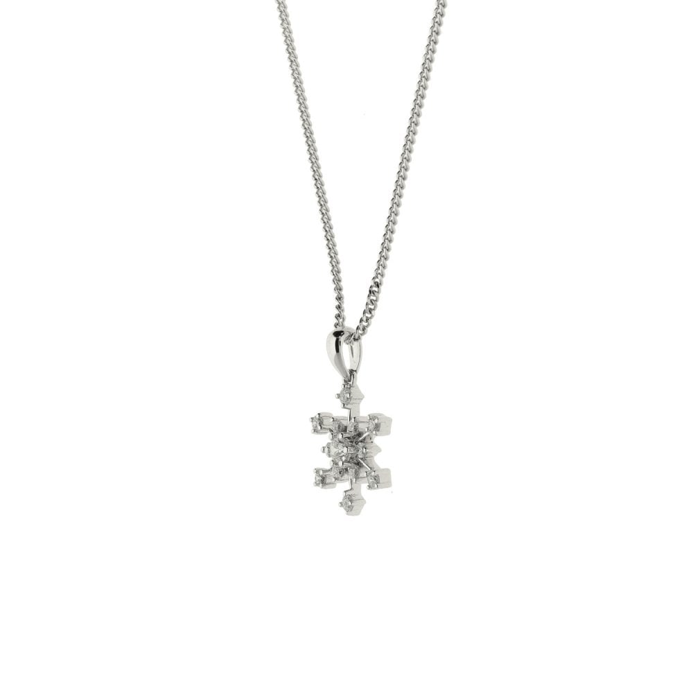 Ladies 18ct White Gold Diamond Snowflake Style Pendant & Chain
