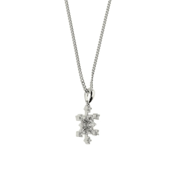 Ladies 18ct White Gold Diamond Snowflake Style Pendant & Chain