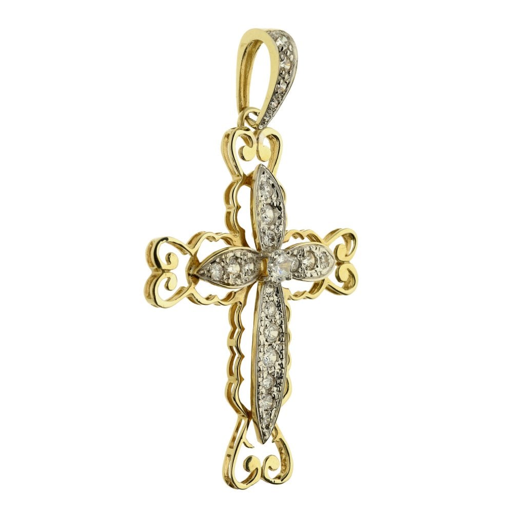 Ladies 9ct Yellow Gold Cubic Zirconia Set Cross Pendant