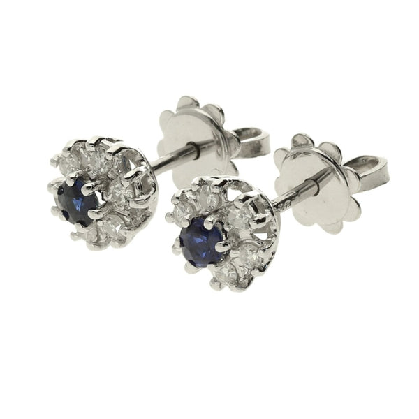 Ladies 18ct White Gold Diamond & Sapphire Cluster Earrings