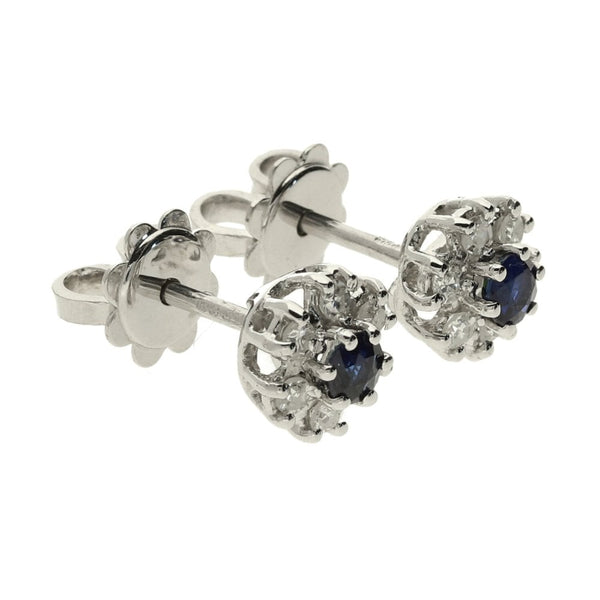Ladies 18ct White Gold Diamond & Sapphire Cluster Earrings