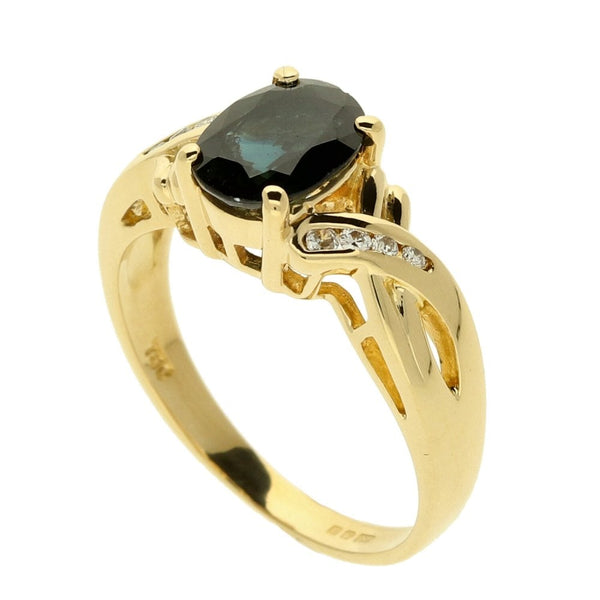 Ladies 18ct Yellow Gold Oval Sapphire & Diamond Ring