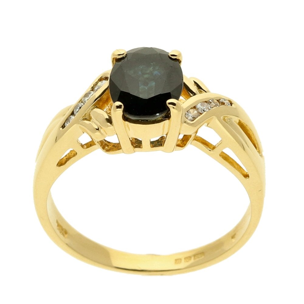 Ladies 18ct Yellow Gold Oval Sapphire & Diamond Ring