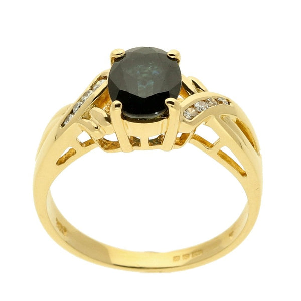 Ladies 18ct Yellow Gold Oval Sapphire & Diamond Ring