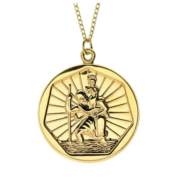Mens 9ct Yellow Gold St Christopher Pendant & Chain