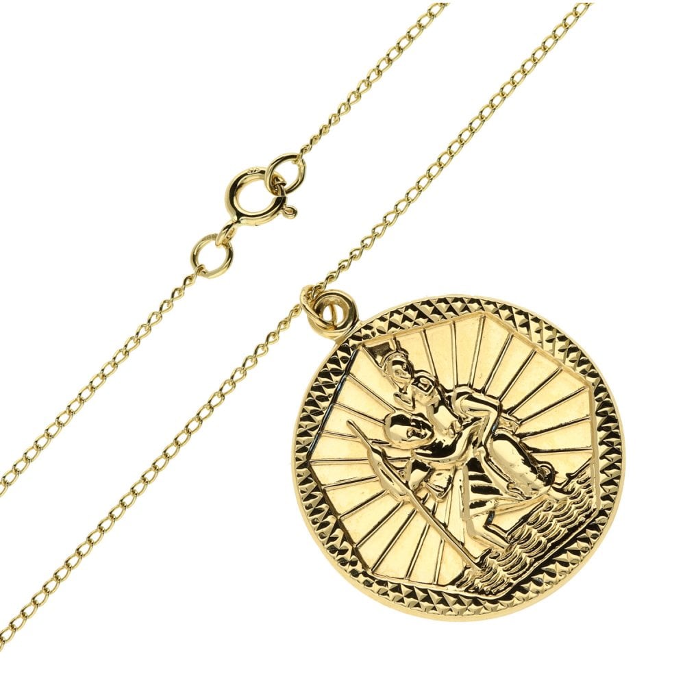 Mens 9ct Yellow Gold St Christopher Pendant & Chain