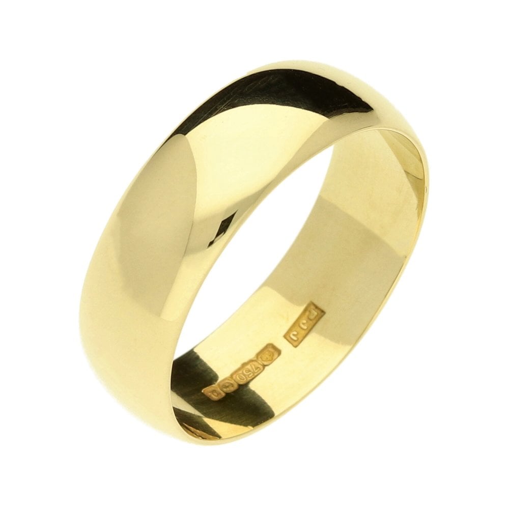 Gents 18ct Yellow Gold D-Shape Wedding Band - 7mm