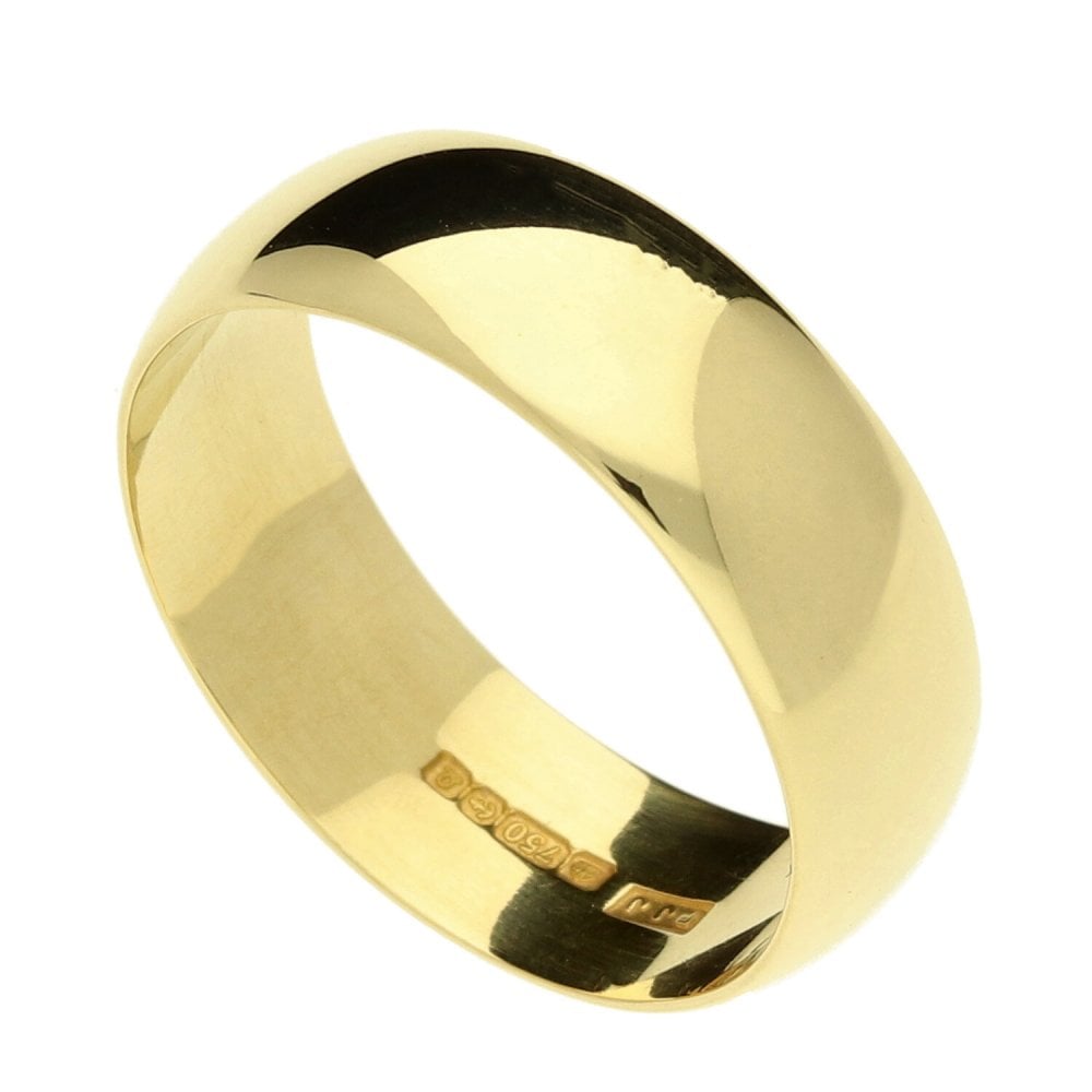 Gents 18ct Yellow Gold D-Shape Wedding Band - 7mm