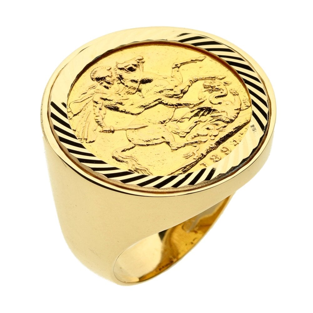 9ct Yellow Gold Mens 1894 Full Sovereign Ring - 16.9g