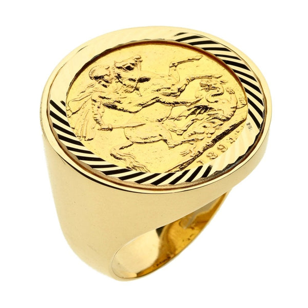 9ct Yellow Gold Mens 1894 Full Sovereign Ring - 16.9g