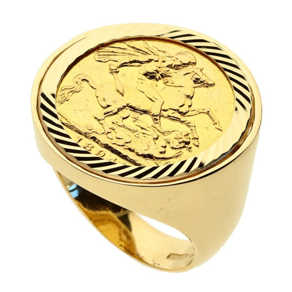 9ct Yellow Gold Mens 1894 Full Sovereign Ring - 16.9g