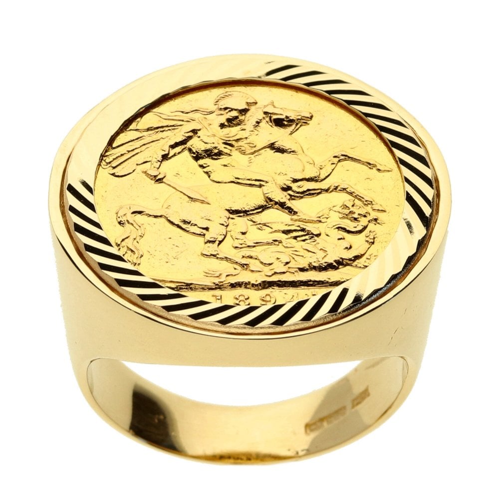 9ct Yellow Gold Mens 1894 Full Sovereign Ring - 16.9g