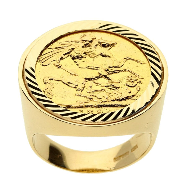 9ct Yellow Gold Mens 1894 Full Sovereign Ring - 16.9g