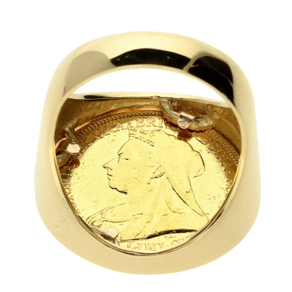 9ct Yellow Gold Mens 1894 Full Sovereign Ring - 16.9g
