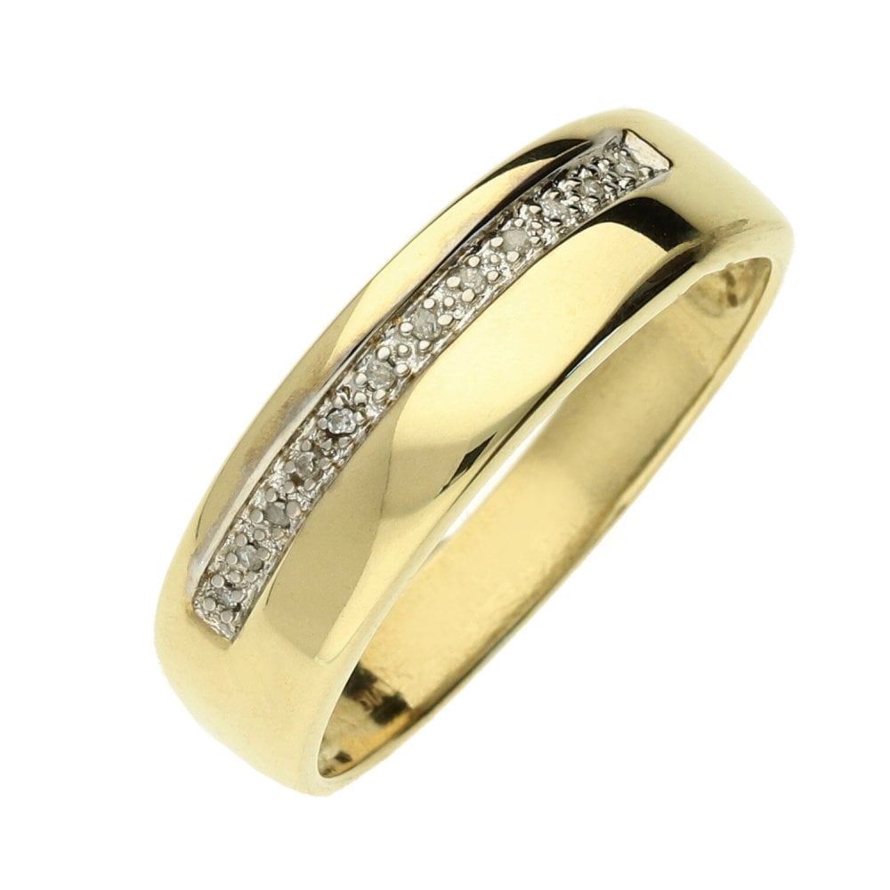 Mens 9ct Yellow Gold Diamond Set Ring - 5.4g