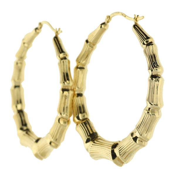 Ladies 9ct Yellow Gold Bamboo Style Hoop Earrings
