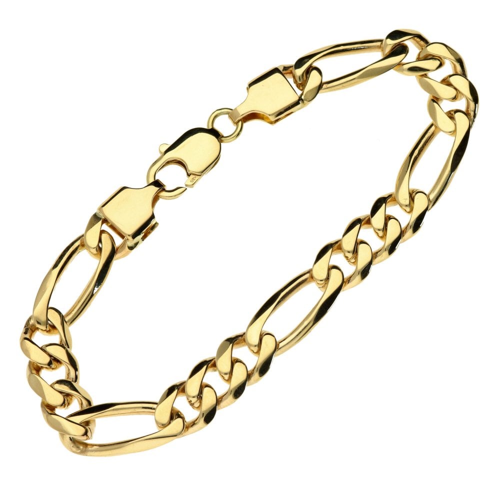 Mens 9ct Yellow Gold Figaro Bracelet - 8''