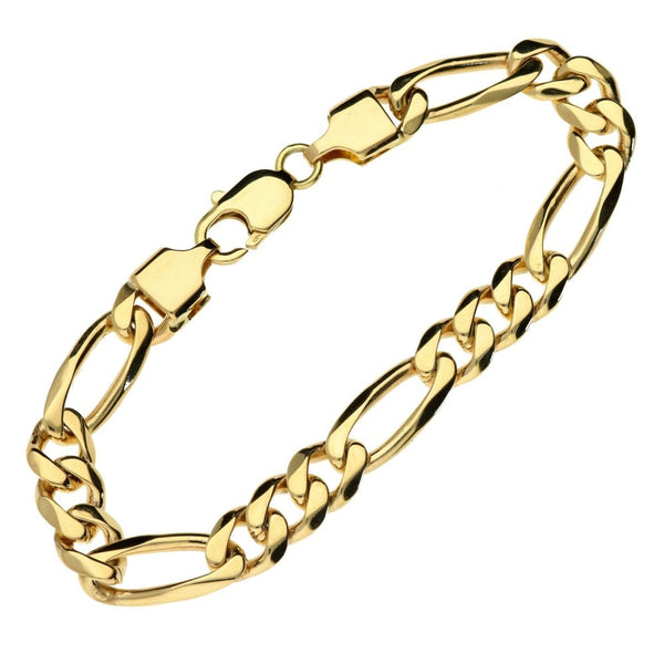Mens 9ct Yellow Gold Figaro Bracelet - 8''
