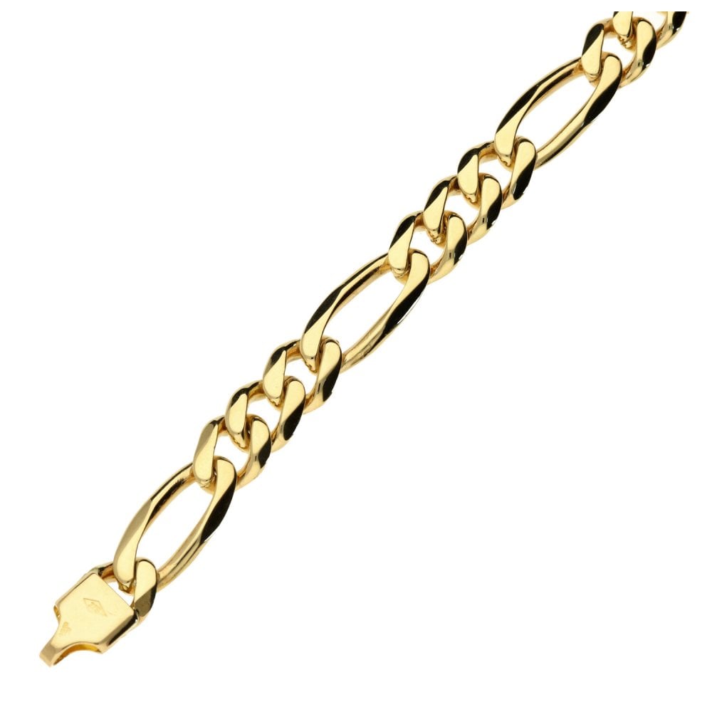 Mens 9ct Yellow Gold Figaro Bracelet - 8''