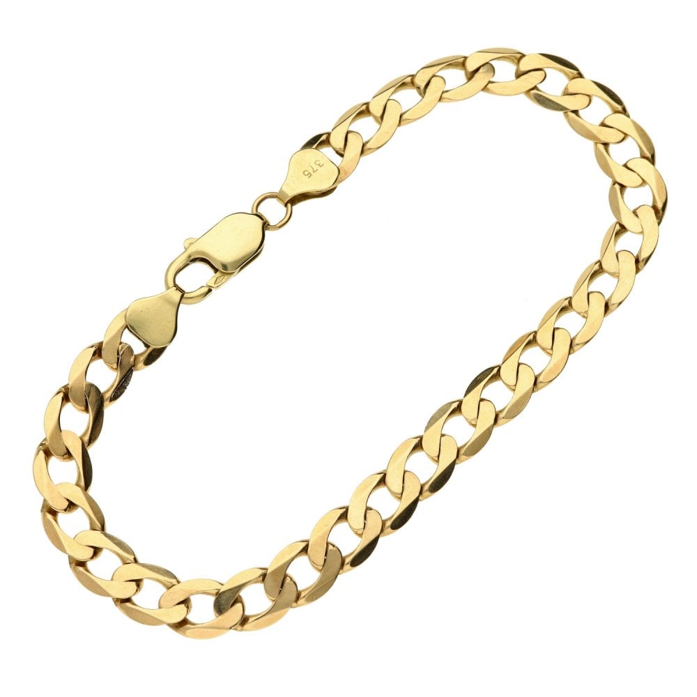 Mens 9ct Yellow Gold Curb Bracelet - 8.5'' - 14.3g