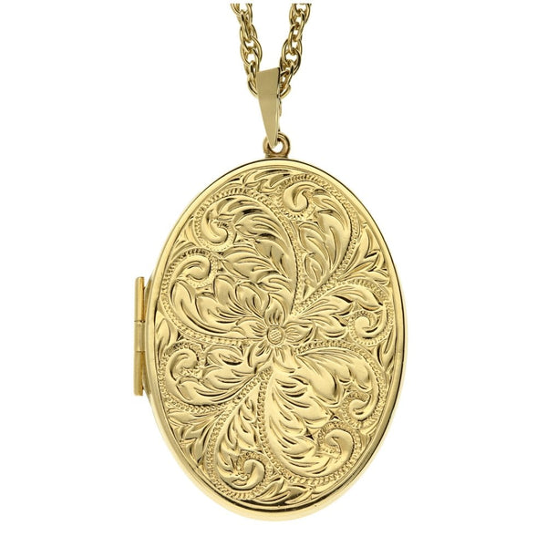 Ladies 9ct Yellow Gold Oval Pattern Locket & 24" Chain