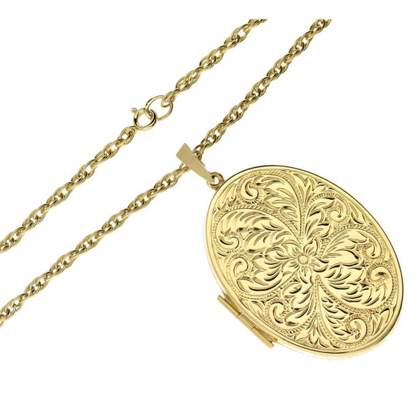 Ladies 9ct Yellow Gold Oval Pattern Locket & 24" Chain