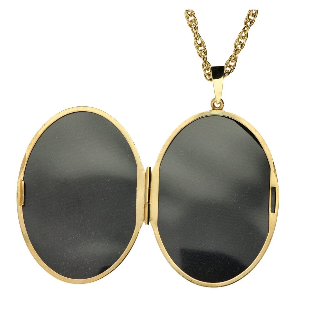Ladies 9ct Yellow Gold Oval Pattern Locket & 24" Chain