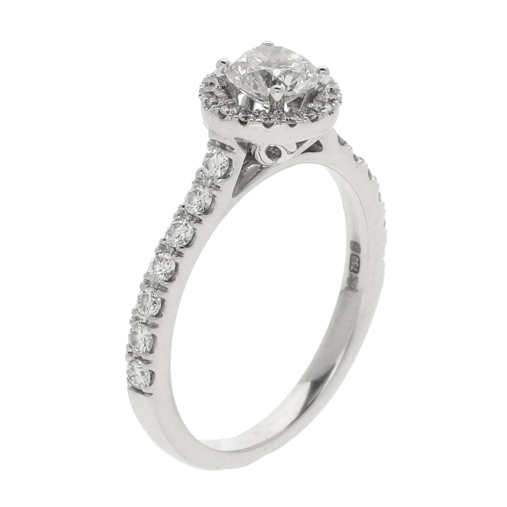 Ladies 18ct White Gold Diamond Halo Cluster Ring - 1.00ct