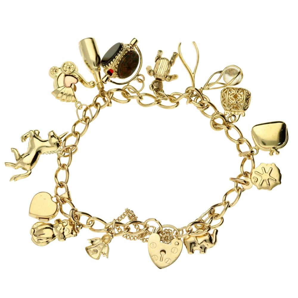 Ladies 9ct Yellow Gold Charm Bracelet - 22.5g