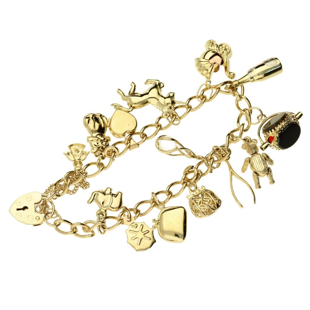 Ladies 9ct Yellow Gold Charm Bracelet - 22.5g