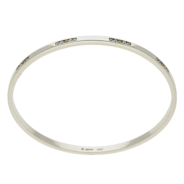 Ladies 9ct White Gold Diamond Set Solid Bracelet - 18.5cm