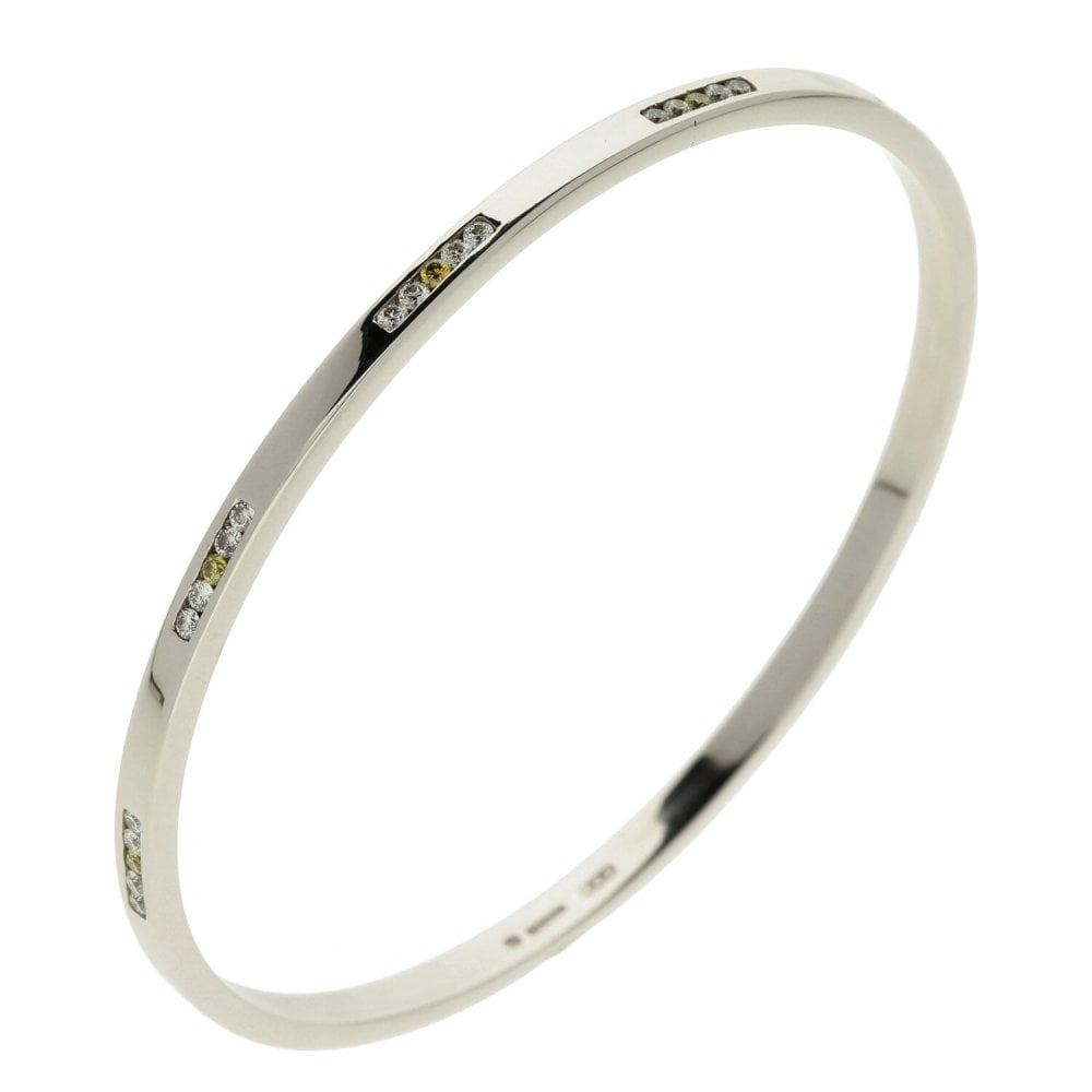 Ladies 9ct White Gold Diamond Set Solid Bracelet - 18.5cm