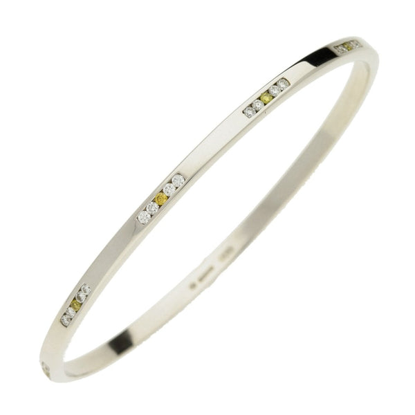 Ladies 9ct White Gold Diamond Set Solid Bracelet - 18.5cm