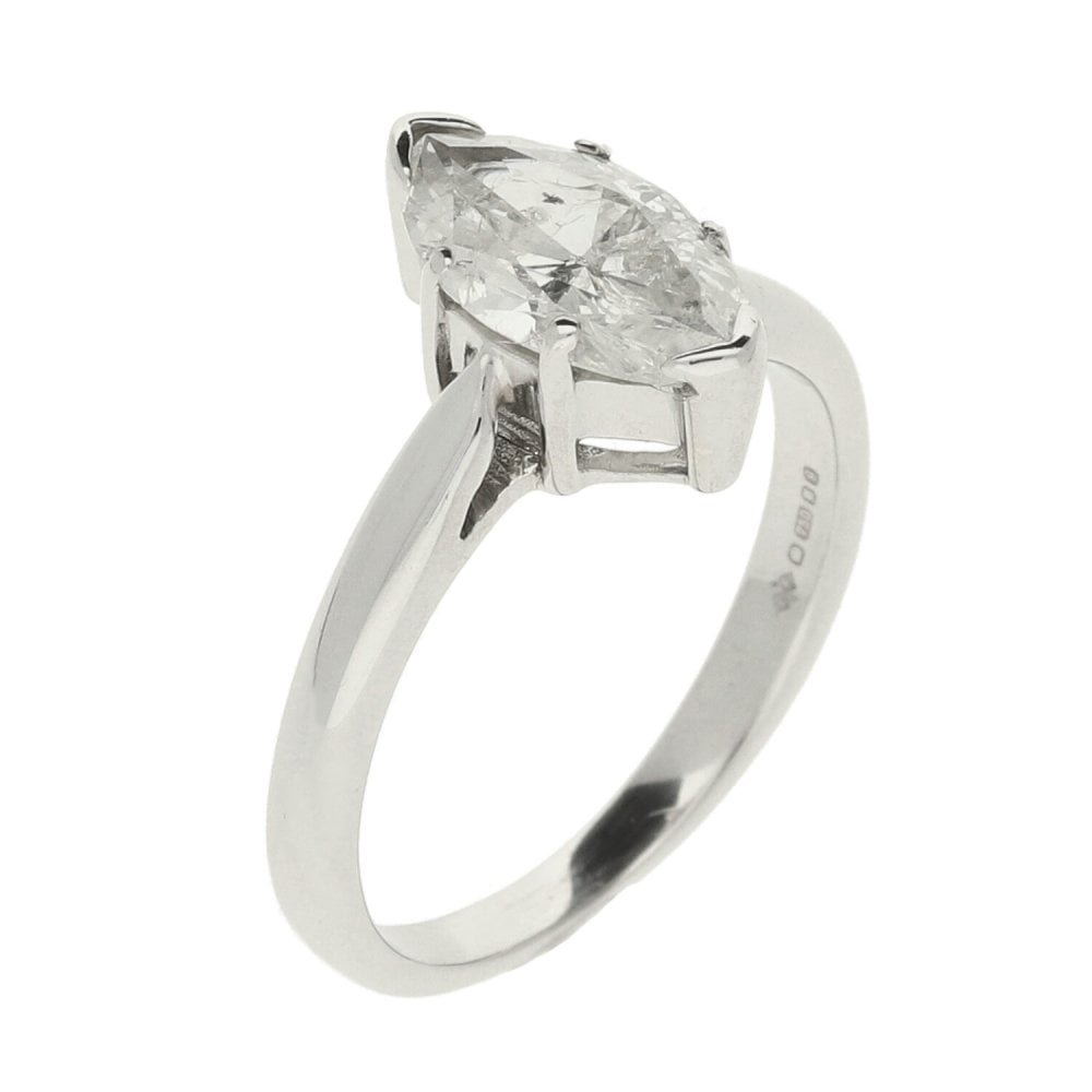 Ladies 18ct White Gold Marquise Diamond Engagement Ring - 1.00ct