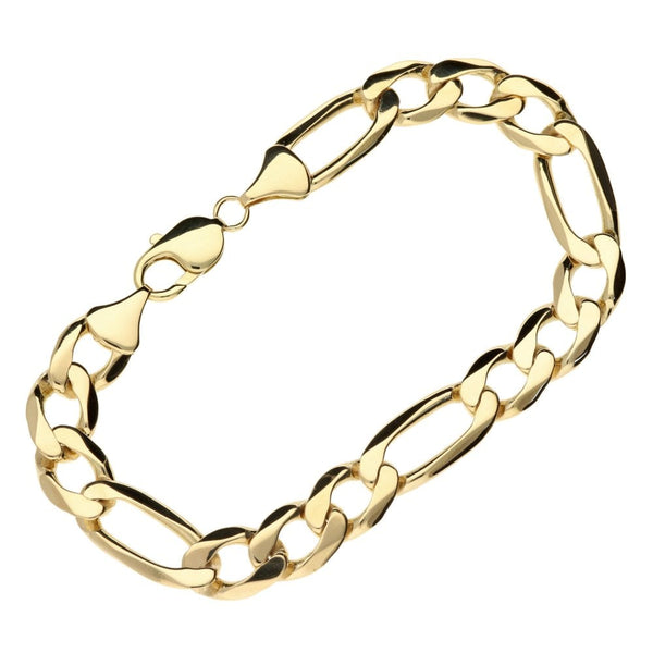 Mens 9ct Yellow Gold Figaro Bracelet - 9" - 29.3g
