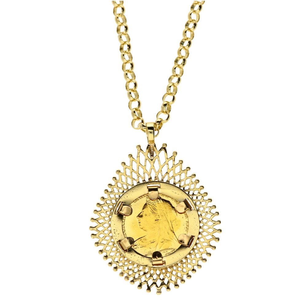 Yellow Gold 1894 Half Sovereign Pendant & Belcher Chain - 30"