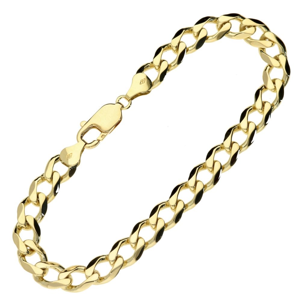 Mens 9ct Yellow Gold Curb Bracelet - 8" - 17.8g