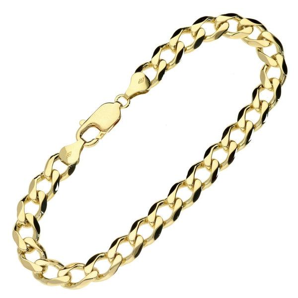 Mens 9ct Yellow Gold Curb Bracelet - 8" - 17.8g