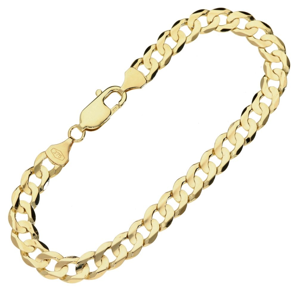 Mens 9ct Yellow Gold Curb Bracelet - 8" - 10.2g