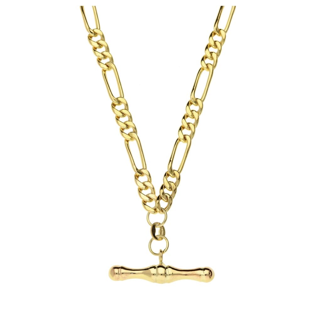 Mens 9ct Yellow Gold Figaro & T-Bar Chain - 20" - 8.7g