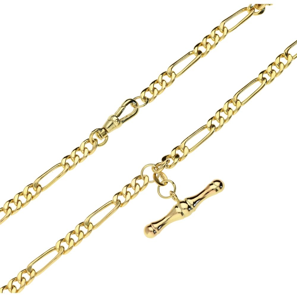 Mens 9ct Yellow Gold Figaro & T-Bar Chain - 20" - 8.7g